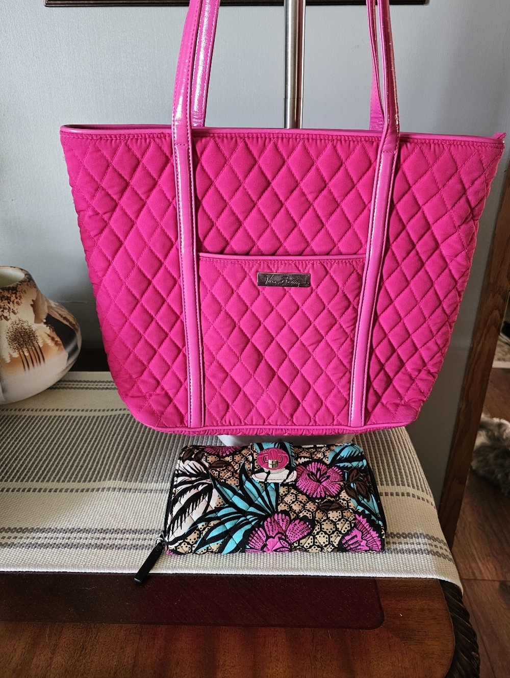 Vera Bradley Hot Pink Quilted Tote with Floral Wallet